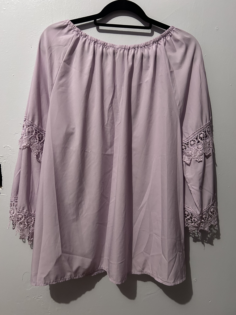 Lavender Lace-Sleeve Off-Shoulder Women's Top Back Of Top Is Beautiful